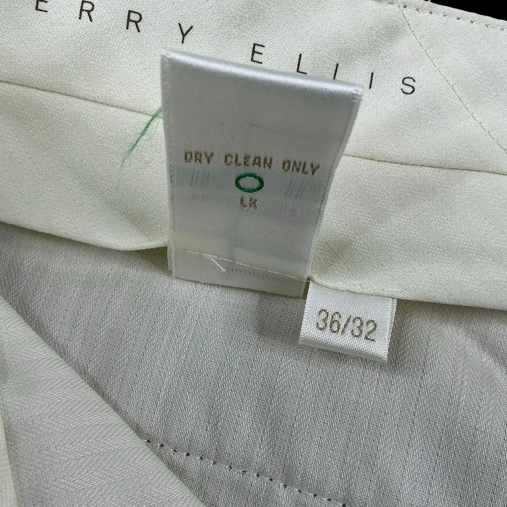 Perry Ellis Pants Men 36x32 (ACTUAL 35x31.5) Beige Linen Cuffed Pleated VTG NEW